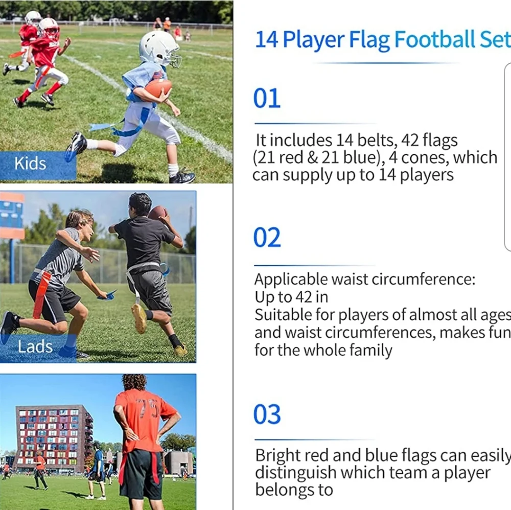 Flag Football Set, 14 Player Flag Football Belts and Flags with cones set - Picture 2 of 7